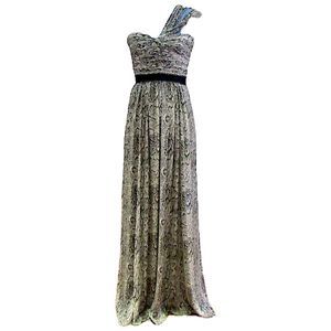 Sz 2 BCBGMAXAZRIA Silk Snake Print One Shoulder Maxi Dress